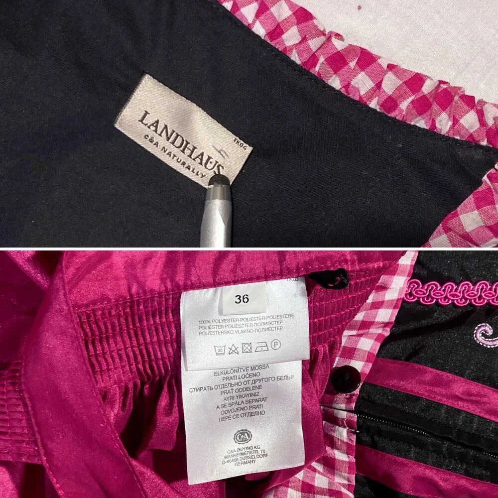 Authentic Dirndl Dress Apron Blouse Set Oktoberfest Landhaus Pink Black 36 XS S - Picture 3 of 6